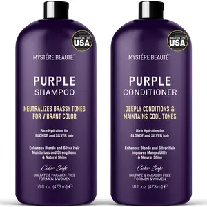 MYSTÉRE BEAUTÉ Purple Shampoo and Conditioner Set, For Blonde, Silver, and Gray Hair - Purple Shampoo Conditioner for Men Women, Sulfate Free Anti Yellowing Vibrant Color Protection - 16 fl oz each