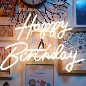 Happy Birthday Neon Sign Wall Decor LED Neon Light Party Decoration Art Wall Lamp First Birthday Happy Sign Background Lighting Gift