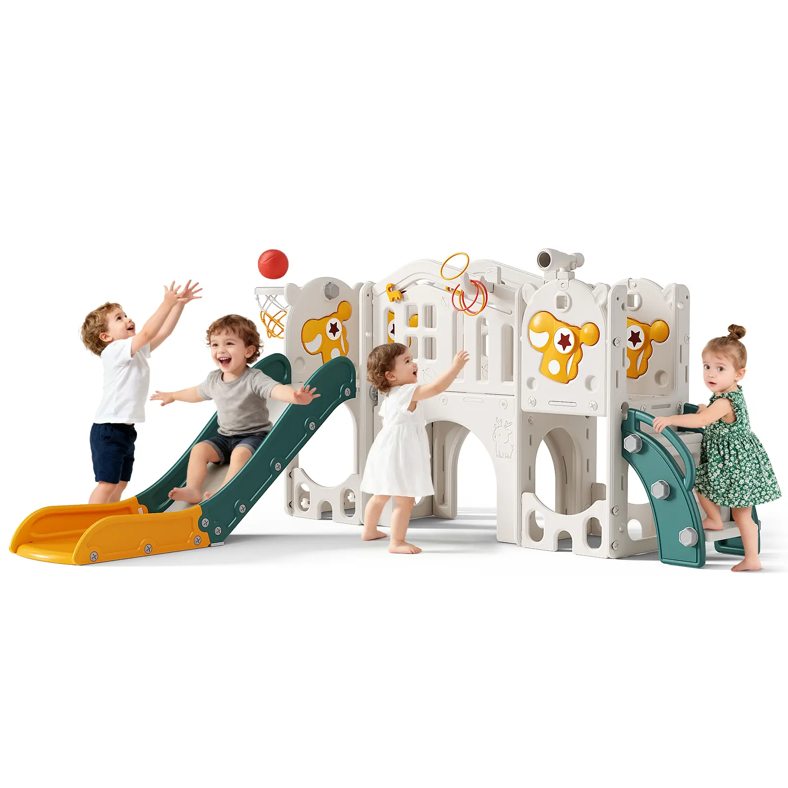 10-in-1 Multi-Play Kids Castle Theme Slide Playset, Toddler Outdoor Play House & Playground Equipment, Indoor Outdoor Activity Toy for Toddlers, Unisex