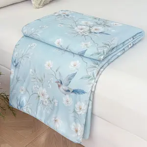 Summer Cooling Comforter Quilt, Lightweight Breathable Floral Blanket for Bed, Soft Air Conditioner Quilt, Ultra Soft Cooling Blanket for Hot Sleepers, Botanical Bird Print Bedding