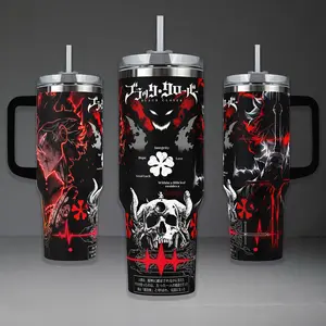 Asta Demon Form Tumbler, Black Clover Anti-Magic 40oz Cup with Handle, Black Bull Squad 20oz Stainless Steel Travel Mug, Anime Knight Gift, Asta Inspired Insulated Tumbler Featuring Epic Red Glow Design.