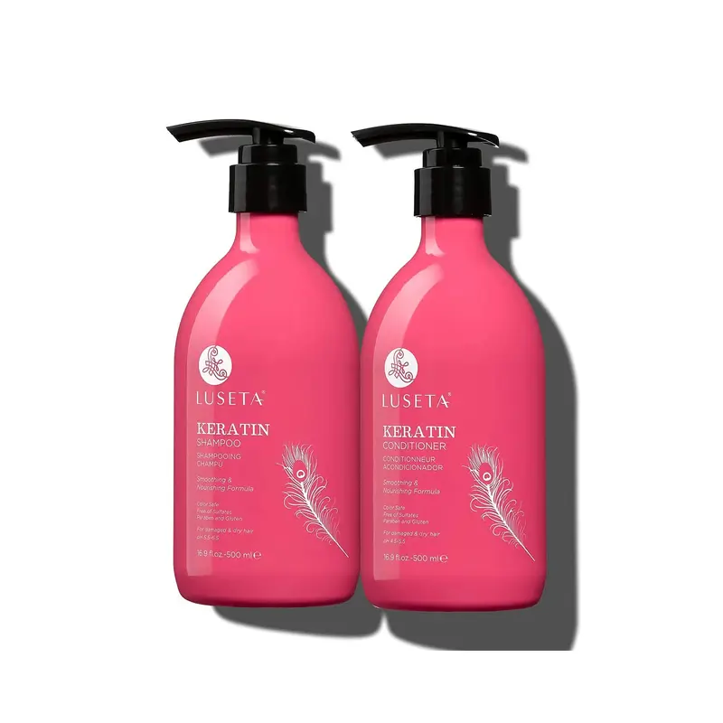 Luseta Keratin Shampoo and Conditioner for Color Treated Damaged & Dry Hair, Smoothing & Nourishing, Free of Sulfates 2 X 16.9Oz