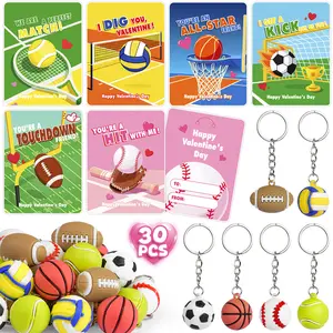 Valentines Day Gifts for Kids - 30 Pack Sports Balls with Valentines Day Cards for Kids School - Football Soccer Baseball and Basketball for Boys Girls Toddler Classroom Exchange Party Favors