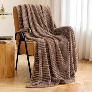 MIULEE Fleece Throw Blanket for Couch 300GSM Super Soft Lightweight Plush Striped Blanket, Brown Warm Cozy Breathable Ribbed Flannel Blanket for Bed/Sofa, Twin Size 60"X80"