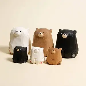 Wood Carved Bear Figurine, Cute Wooden Bear Ornament, Desktop Decoration, Birthday New Year Gift, Holiday Present