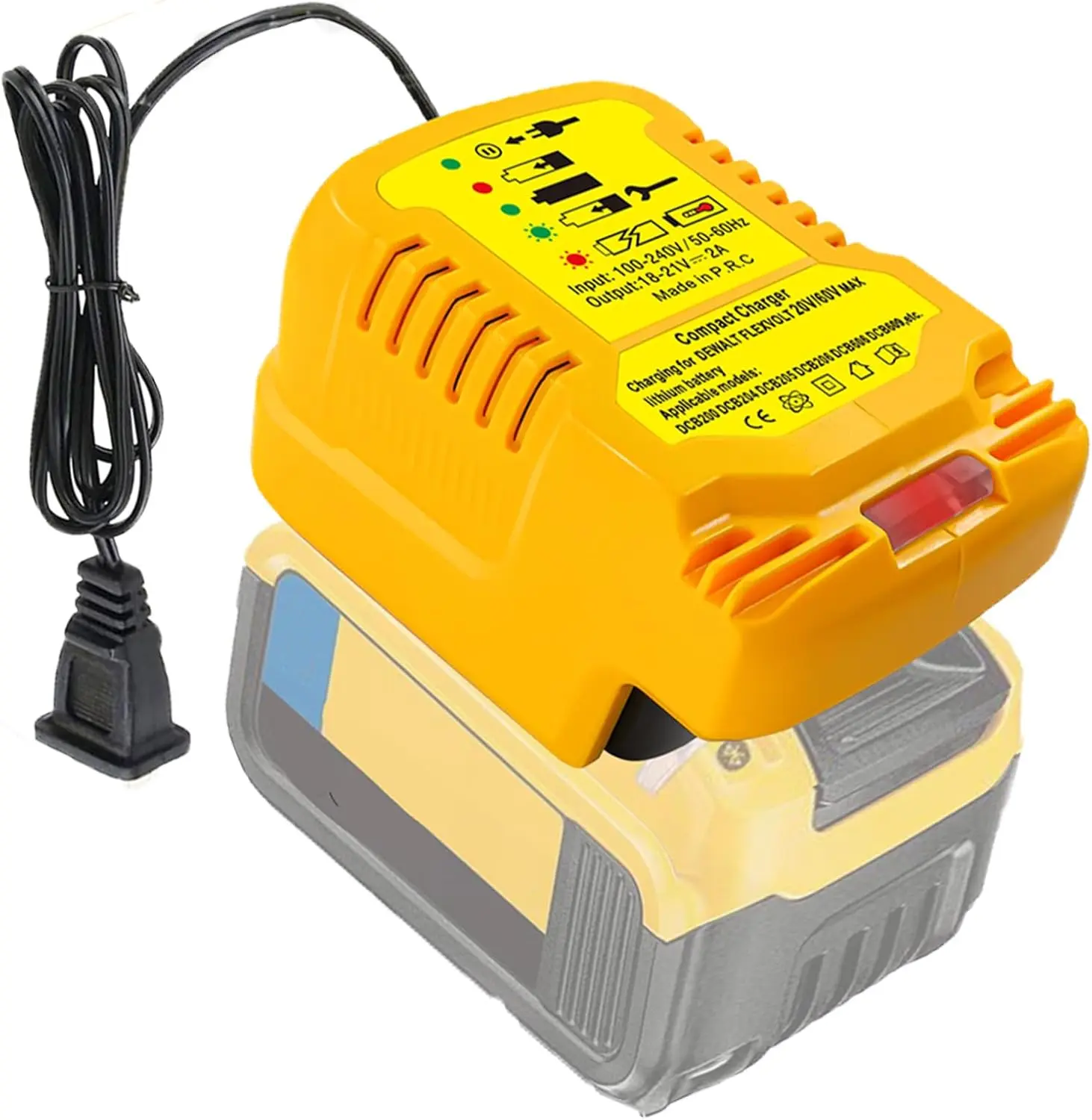 Portable Mini Charger for DeWalt 20V Lithium-Ion Battery DCB206 DCB230 DCB240 DCB612 DCB609 DCB606 Compact Charger Compatible with DeWalt 18V/20V/60V Lithium Battery(Cannot Charge for 12V)