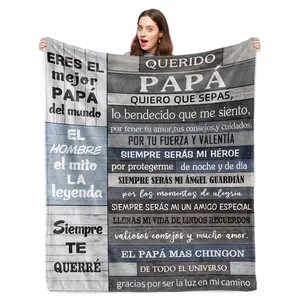 Father's Day Flannel Throw Blanket 1pc - Contemporary Digital Printed Spanish Quote 100% Polyester Knitted, Machine Washable All-Season Multipurpose Father's Day Gifts Graphic Blanket Throws for Dad