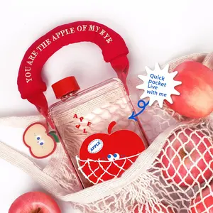 New summer portable apple water cup straw cup with lifting rope Internet celebrity cute cup