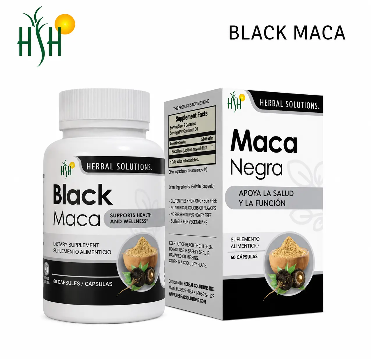 HERBAL SOLUTIONS Black Maca – Daily Wellness Supplement | 60 Capsules