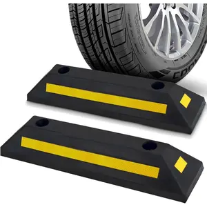 2-Pack Heavy Duty Rubber Wheel Stops for Garage Parking – Durable, High-Visibility Tire Blocks for Cars, Trucks, Vans, RVs, Trailers, Forklifts – Reflective Safety Strip Included