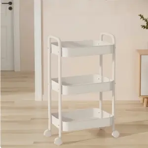 Three-layer rolling storage cart, with lockable safety wheels, maximum load capacity of 66 pounds, suitable for kitchens, offices, bedrooms, bathrooms, cloakrooms, books, tools and multi-functional use carts for small spaces