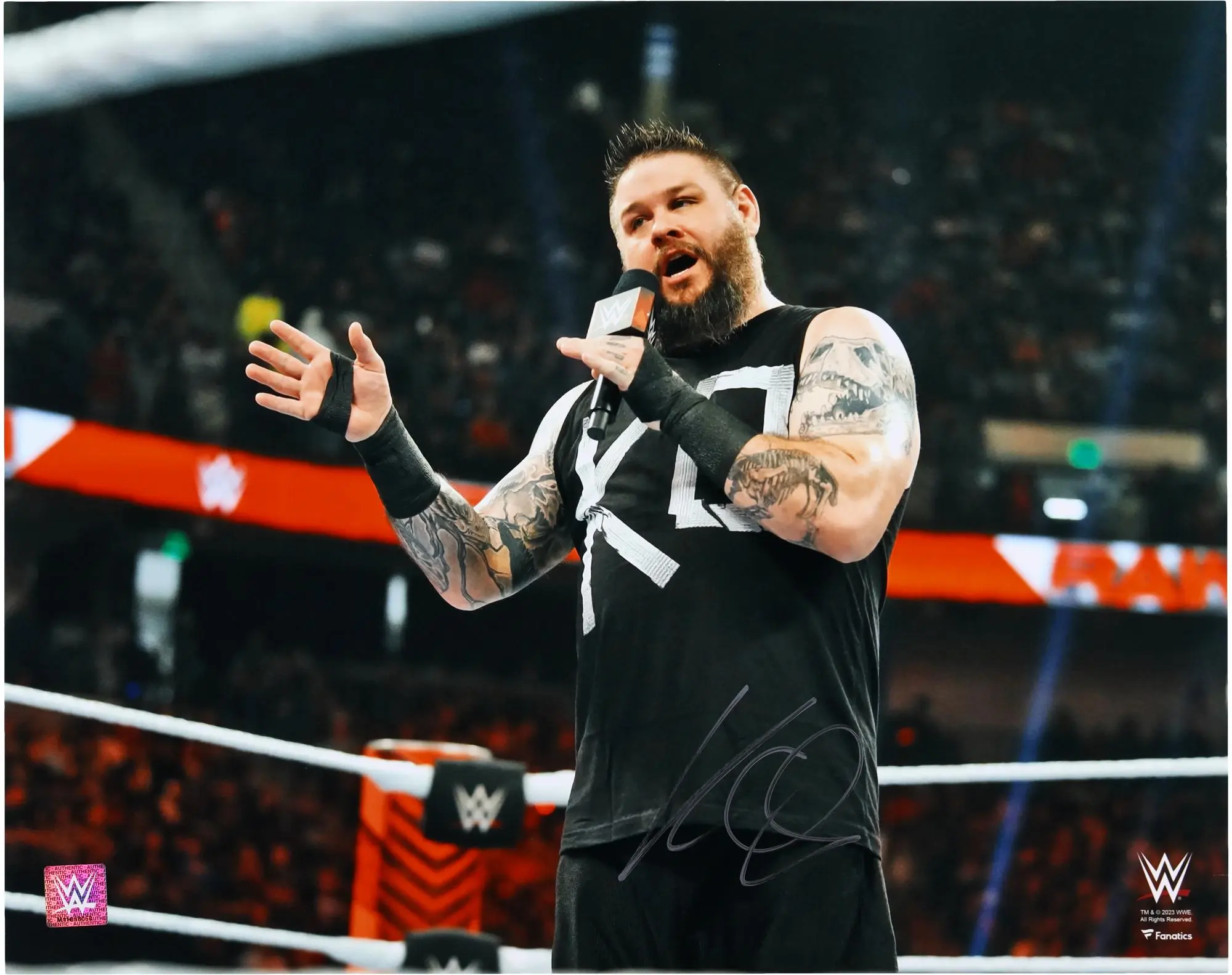 Kevin Owens WWE Autographed 16" x 20" In Ring with Mic Photograph - Fanatics Authentic Certified