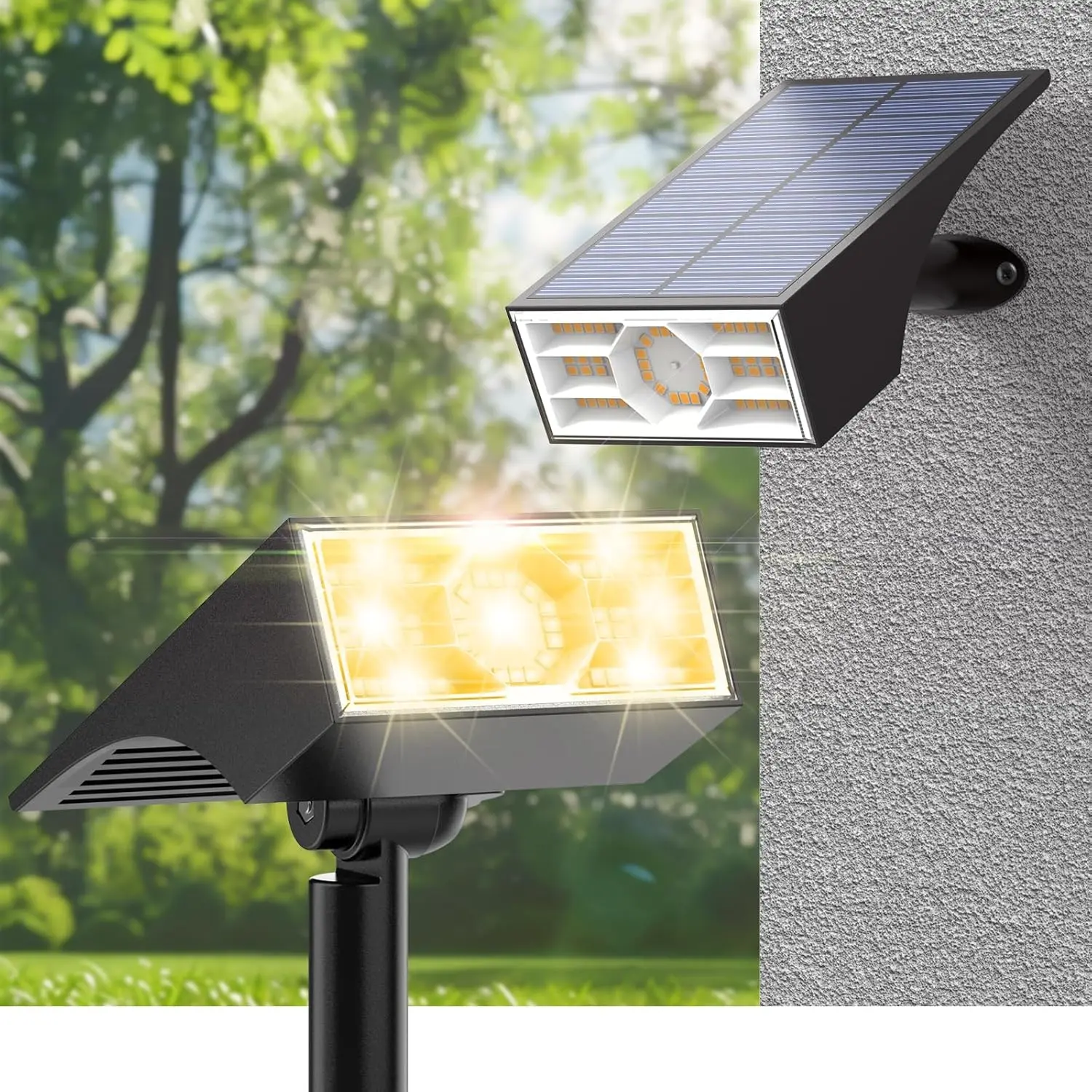 Solar Spot Lights Outdoor,2 Pack/56 LED Outdoor Lights for Yard Waterproof IP68, 4 Lighting Modes Solar Landscape Spotlights, Auto On/Off Solar Powered Flood Lights Garden Pathway,Warm White