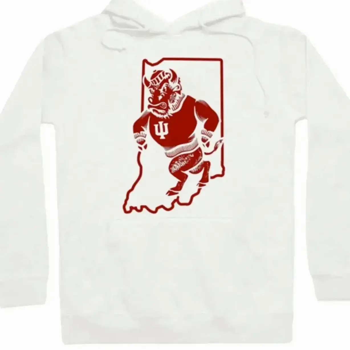 Youth and Adult Indiana Bison Mascot Crimson Retro Team Graphic Hoodie Vintage Collegiate Style Unisex Streetwear Pullover