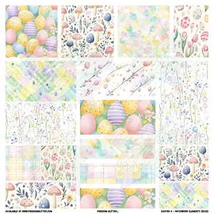Easter 4 Patchwork Element Sheet – Pastel Eggs, Bunnies & Spring Florals – Pre-Cut Printed Vinyl (10x10 or 12x12)