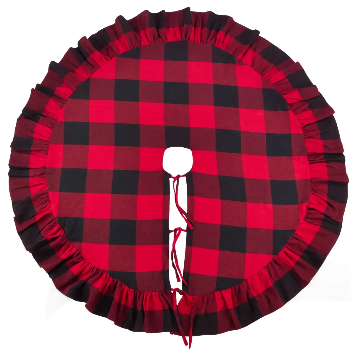 72 in. Round Machine-Washable Buffalo Plaid Ruffled Tree Skirt - Plaid Christmas Decor, Holiday Decorating Home Supply, Easy-to-Coordinate Gift Foundation