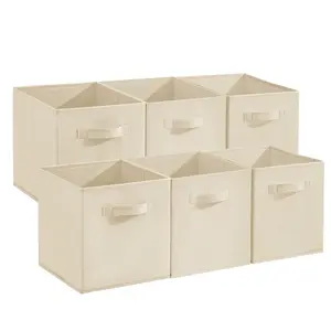 Beige 12-Pack Collapsible Fabric Storage Cubes with Handles, 11 Inch Foldable Organizer Bins for Shelves, Closet, Nursery & Home Decor