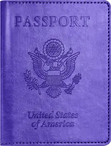 Passport & Vaccine Card Holder Combo Travel Wallet with Vaccine Card Slot Passport Cover Case for Women Men Bright Purple Faux Leather Secure Organized Accessible