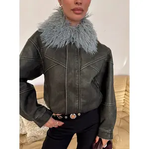 Brittanni Fluffy Collar Jacket Black / Blue