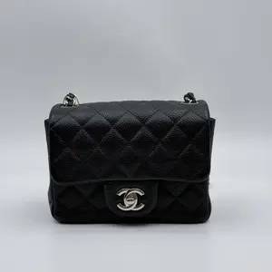 Pre-owned CHANEL H5 Classic Black Silver Buckle Flap Mini Square Chain Crossbody Bag Square Fatty H19258