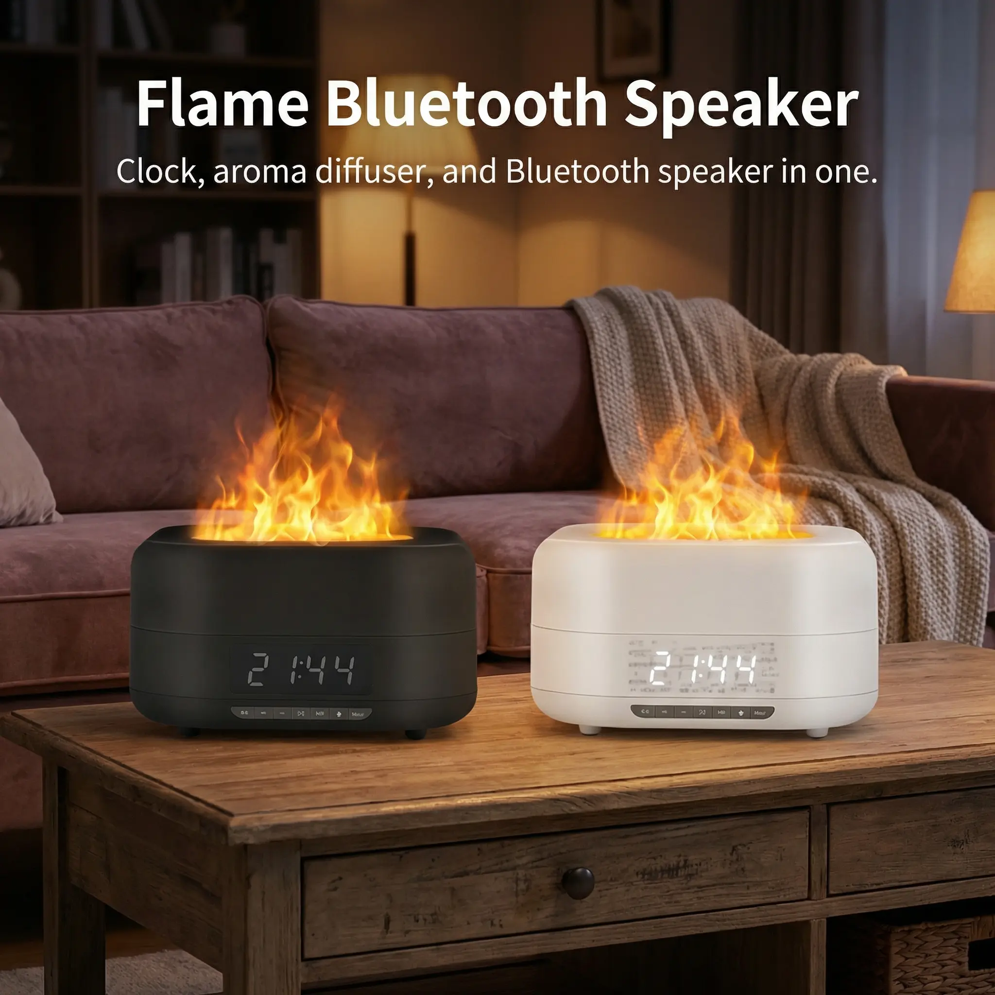 Multi-Functional Flame Light Bluetooth Speaker with Humidifier, Audio Device with RGB Mood Light & Water-Proof Feature, Ideal for Home Decoration & Gifting