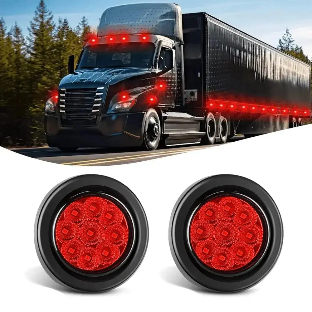 Nilight 2-Piece Round DRL Parking Lights - 2-in-1 9-LED Red Signal Lamp with Wide Angle Lens, IP65 Rated Rubber & ABS Automotive Led Lights for Truck, Pickup, Trailer Accessories