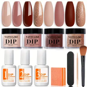 11pcs Dip Powder Nail Kit Starter with Base & Top Coat Activator - 4 Colors Light Beige & Nude Suitable for French Manicure, Acrylic Dipping Powder Liquid Set for DIY Nail Art, - Salon for Acrylic Nails, Gift for Nail Care Beginners