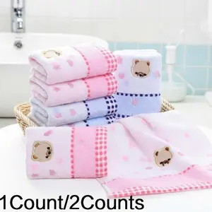 Baby Bath Towel Set Cute Cartoon Jacquard Super Soft Newborn Portable Quick Dry Absorbent Washcloths Shower Towels 25x50cm Infant Skin Friendly Face Bathing Travel Swim Kids Care
