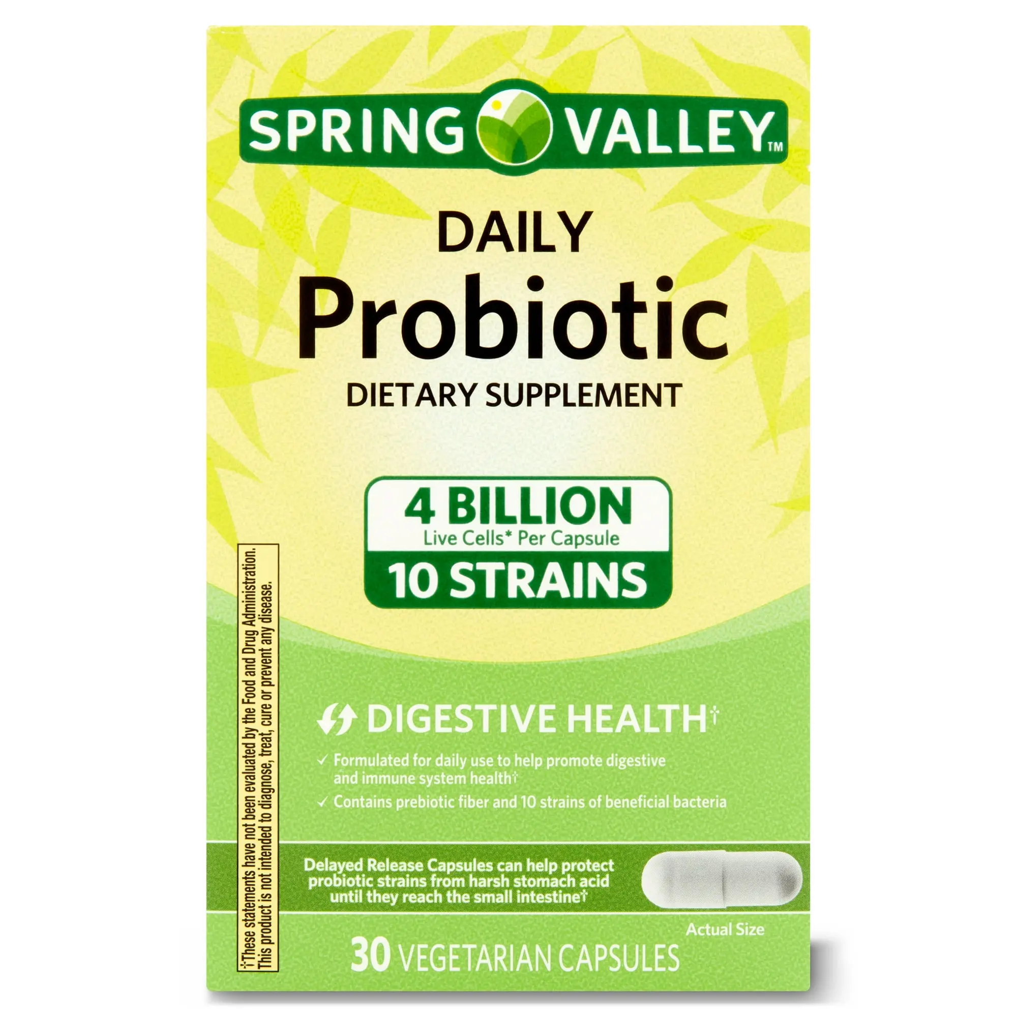 Spring Valley Daily Probiotic Supplement 30 Count Delayed Release Capsules - Unisex Healthcare Supplement for Men and Women - Fitness