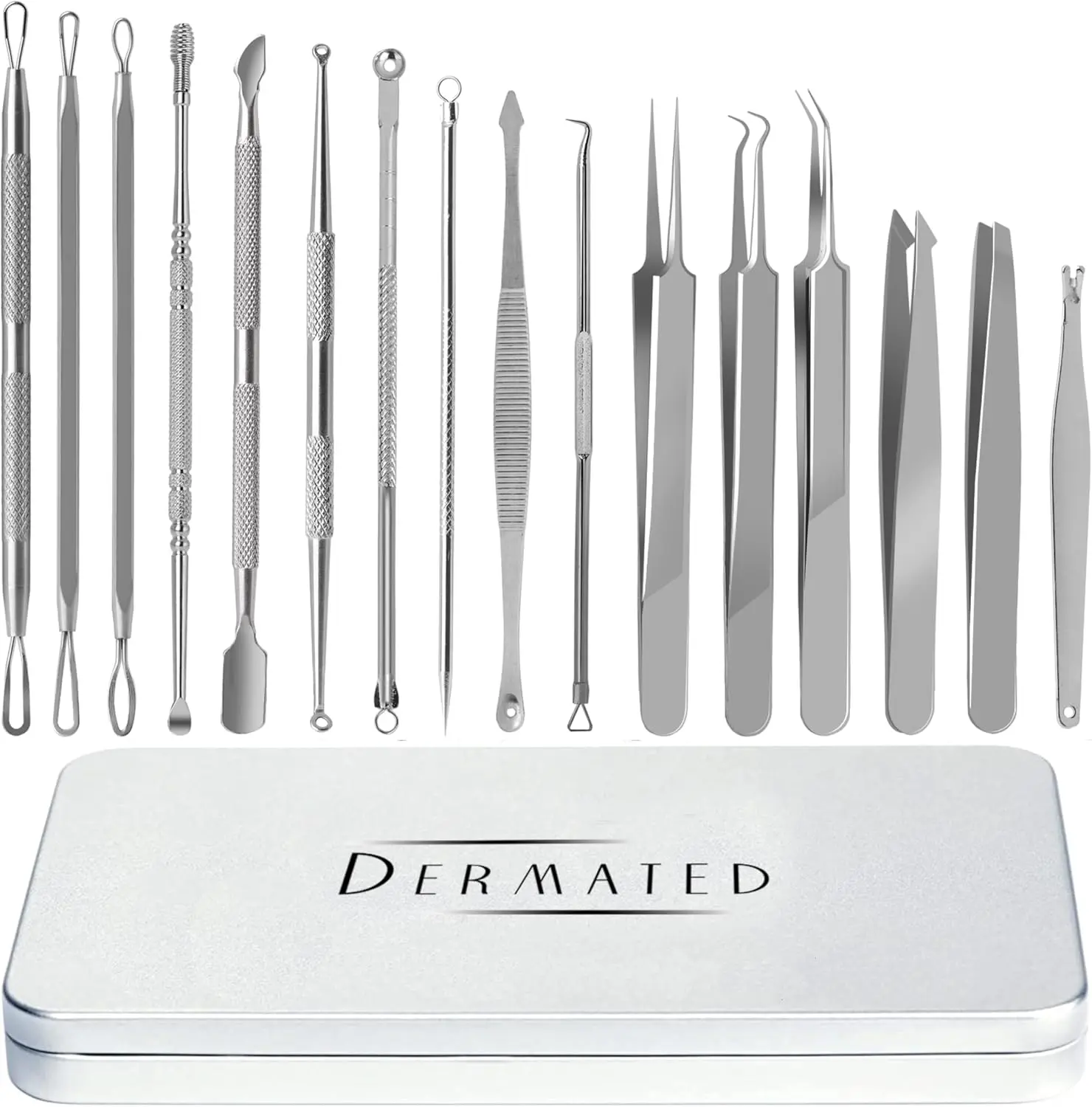 16-Piece Stainless Steel Facial Care Tool Kit | Precision Skincare Tools with Portable Storage Case