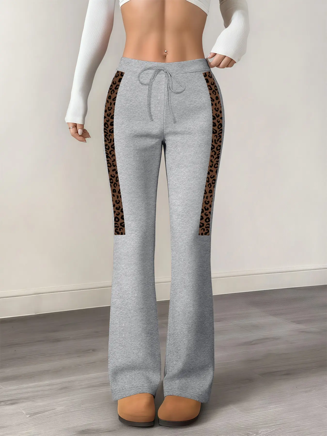 Women's Yoga Pants Leopard Stripe Print, Casual Fashion Wide-Leg Drawstring Design, All-Season Long Regular Fit Jogger Style