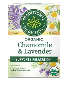 Traditional Medicinals Organic, Chamomile & Lavender - Chamomile Tea Supporting Stress Relief and Relaxation - Kosher, Non-GMO, Caffeine-Free, Compostable - 16 Tea Bags