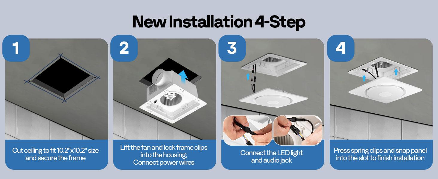 VIVOHOME 4-IN-1 AutoFlow Bathroom Exhaust Fan with RGB Light & Bluetooth Speaker & Humidity Sensor (30-110-160CFM) - 2700K/4000K/5700K LED Light, Energy-Saving EC Motor (Install Kit, 4-in Duct)