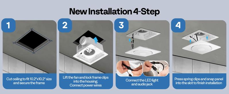VIVOHOME 4-IN-1 AutoFlow Bathroom Exhaust Fan with RGB Light & Bluetooth Speaker & Humidity Sensor (30-110-160CFM) - 2700K/4000K/5700K LED Light, Energy-Saving EC Motor (Install Kit, 4-in Duct)