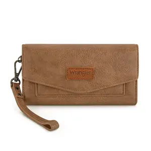 Wrangler Black Wallet for Women Large Wristlet Wallet with Rfid Lining Trifold Cash Wallet with Coin Purse