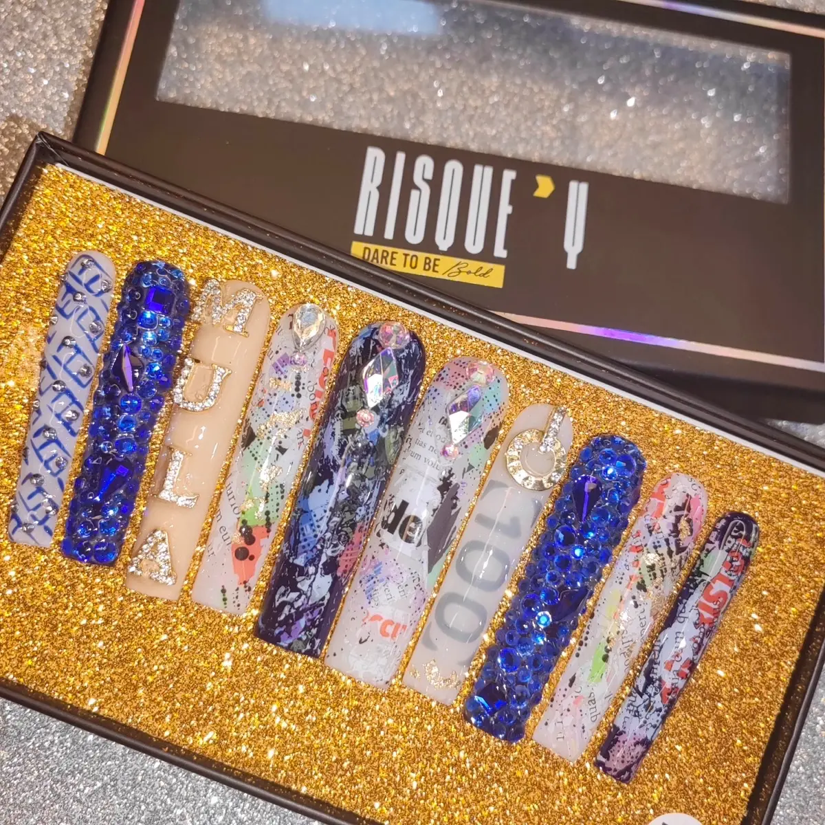 XXL Blue Diamond Nails