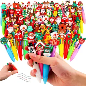 60 count Christmas Mini Multicolor Pens in  4-in-1, Fun Cute Christmas Pens Bulk, Retractable Kawaii Cool Santa Snowman Writing Pens for Holiday Party School Supplies