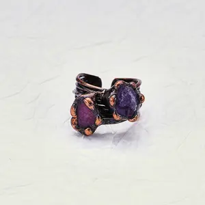 Amethyst & Redstone Natural Ring | Amethyst for Luck & Calm + Redstone for Energy Boost | Hand-Inlaid | Retro Color Block | Natural Gemstone Jewelry【PS.1.39 LIVE】
