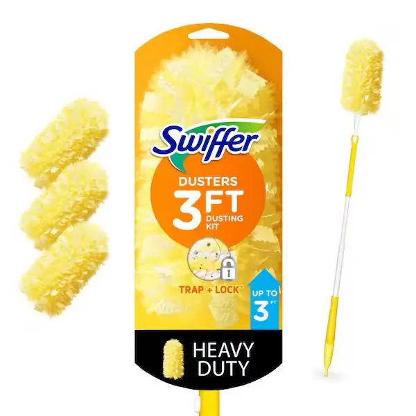 Heavy Duty Adjustable Extendable Handle Dusting Kit - 1 Handle, 3 Versatile Dusters, Compact Design for Efficient Dusting Tasks, 11.00 Inches Height, 2.50 Inches Depth