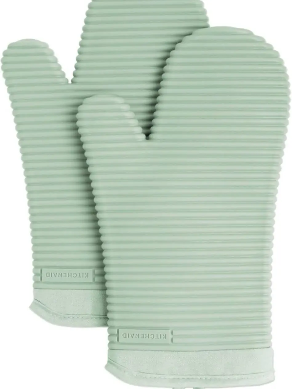 Ribbed Soft Silicone Oven Mitt Set, Pistachio, 7.5"x13", 2 Count