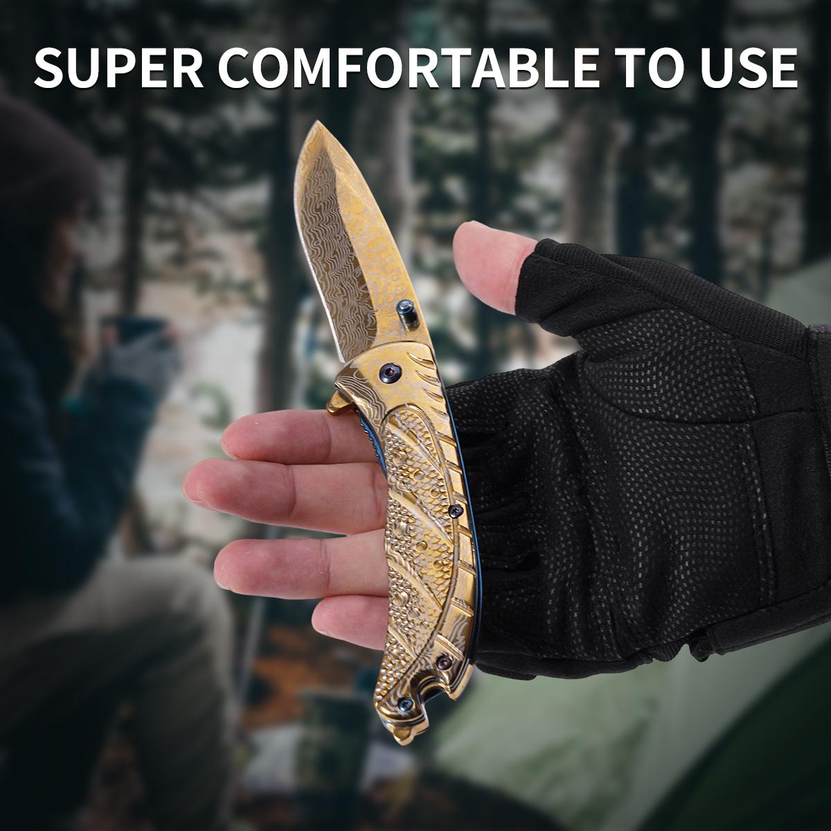 Outdoor Damascus Pattern Folding Pocket Knife,Damascus Pattern Folding Pocket Knife, EDC Outdoor Tool for Camping Hiking