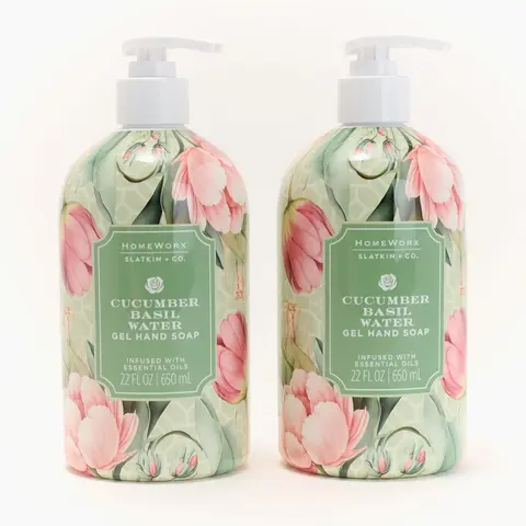 HomeWorx by Slatkin + Co. S/2 22oz Gel Hand Soap Cucumber Basil
