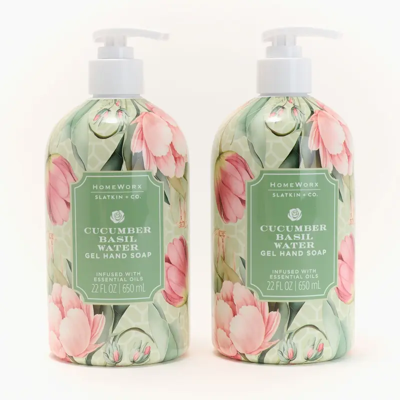 HomeWorx by Slatkin + Co. S/2 22oz Gel Hand Soap Cucumber Basil