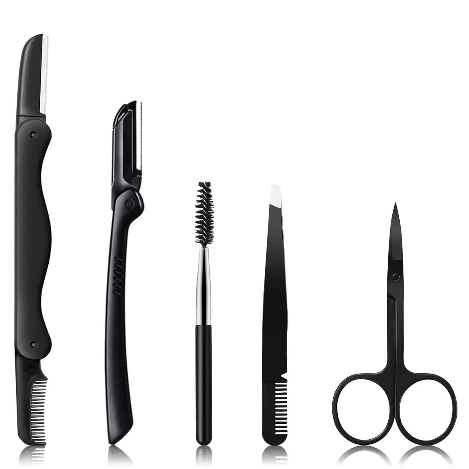 5-in-1 Eyebrow Razor & Grooming Kit for Women & Men | Precision Brow Trimmer Set with Tweezers, Scissors, Brush & Comb for Eyebrows & Eyelash Extensions
