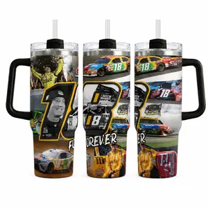 Kile Bsch Forever Racing Tumbler 40oz 30oz, Number 18 Stock Car Fan Cup, Black Yellow Memorial Style Drinkware, Race Day Gift For NASCAR Fans Dad Men, Not Including The Straw Water Bottles Bottle