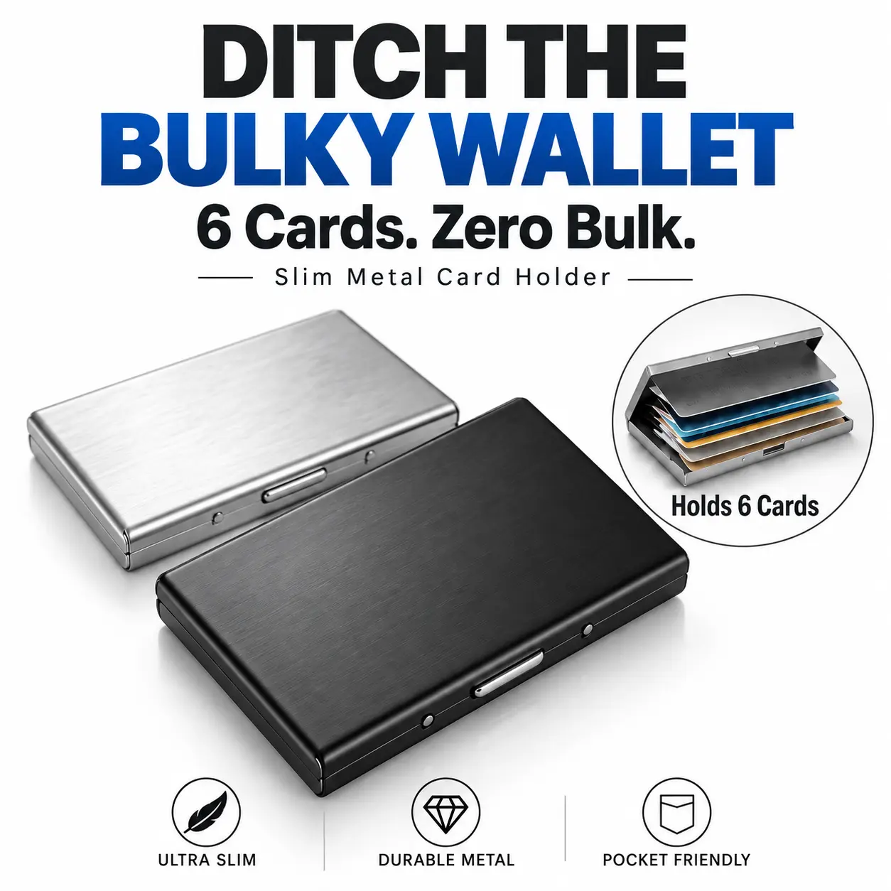 RFID Credit Card Holder Stainless Steel Credit Card Wallet Business Card Holder Blocking Metal Card Holder Wallet Ultra Slim Stainless Steel Business Credit Card Case Portable Secure ID Protector for Women Men