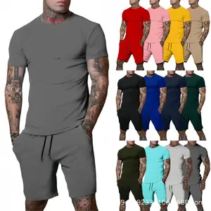 Men's Short Sleeve 2 Piece Breathable Sports Solid Color T-Shirt Linen Beach Outfit Set for Men