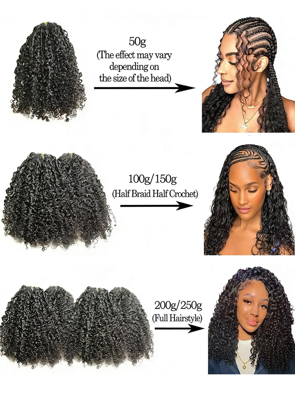 [Lowest Price] Mihugass 100% Crochet Human Hair Burmese Curly Wave Pre Separated Miracle Knots Hair Bundles 50g/Pack Feather Crochet Human Hair Extensions Curly & Water Wave Textures with Crochet Hook Natural Black