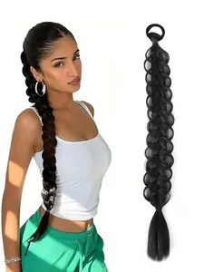 Women's Synthetic Soft Hair Long Twist Braid Ponytail Knotless Braided Wigs Extensions, 24-Inch Rubber Band Wig for Daily Use & Special Occasions, All-Season Hair Accessory, Synthetic Braiding Hair