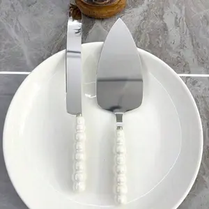 2pcs Pearl Ceramic Handle Stainless Steel Cake Server And Knife Set, Baking Tools, Pizza Spatula Pastry Scoop, Cake Cutter Tool, Suitable For Weddings, Birthdays, Parties - Mother's Day,  Valentine's Day, Graduation Multifunctional Kitchen Utensils